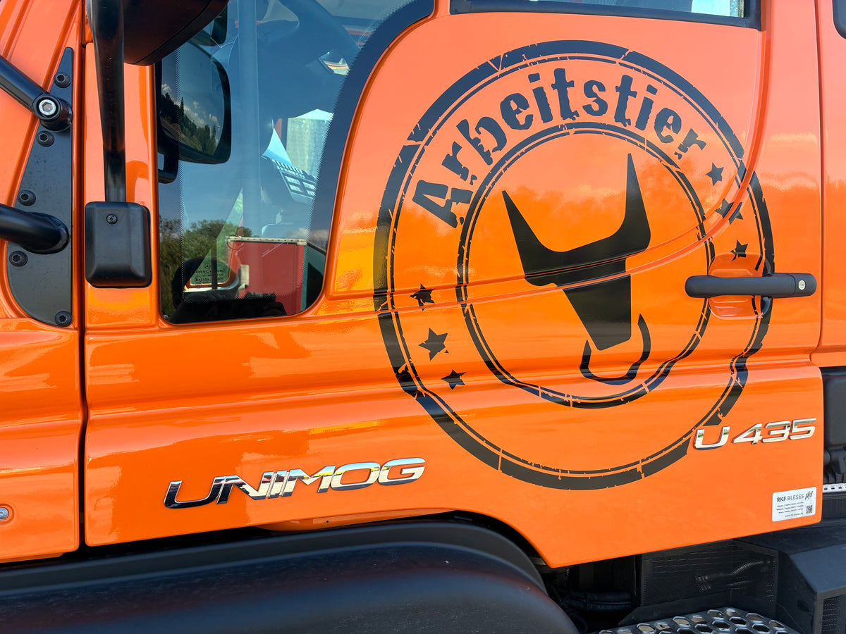 UNIMOG Arbeitstieraufkleber Groß 70cm Durchmesser Schwarz